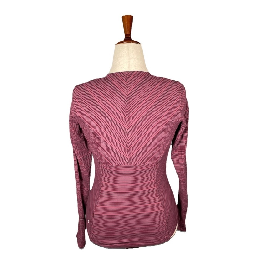 LULULEMON KANTO CATCH ME LONG SLEEVE TOP STRIPE WINE BERRY BLACK YOGA Size 6 - Picture 4 of 6